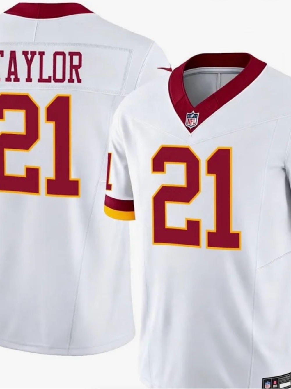 White SEAN TAYLOR WASHINGTON NFL Football Jersey with Burgundy & Gold Number 21